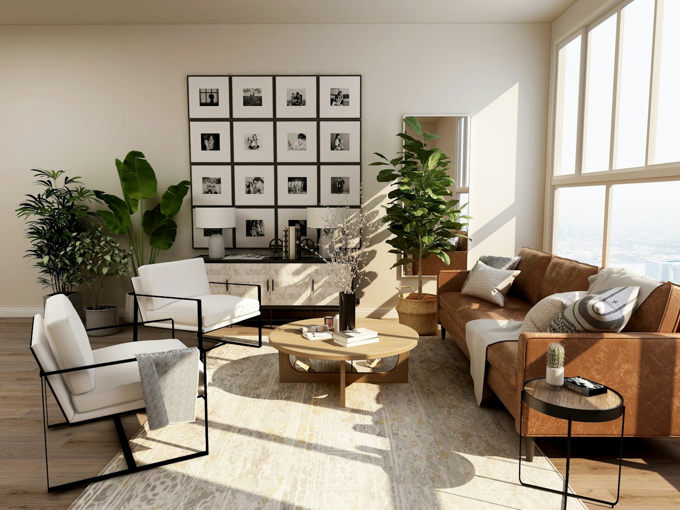 Lichte woonkamer met natuurlijke materialen